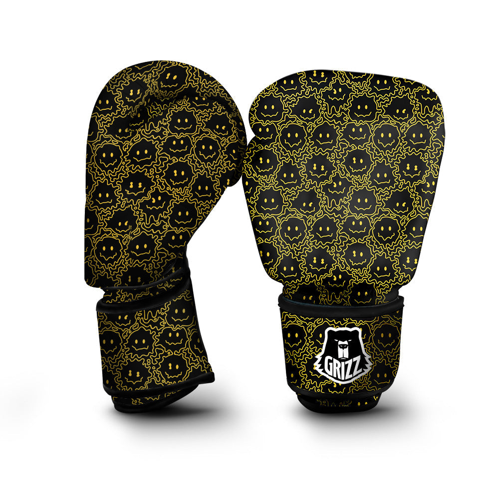 Yellow Crazy Emoji Print Pattern Boxing Gloves-grizzshop
