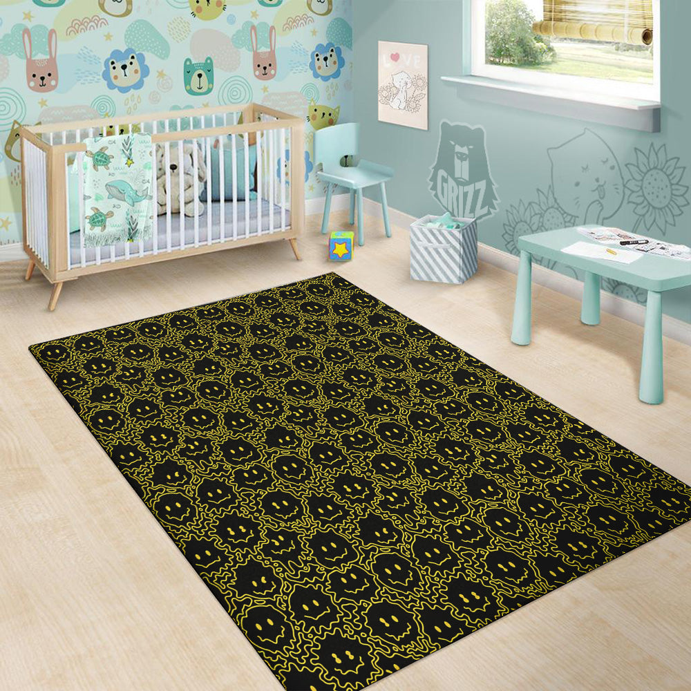 Yellow Crazy Emoji Print Pattern Floor Mat-grizzshop