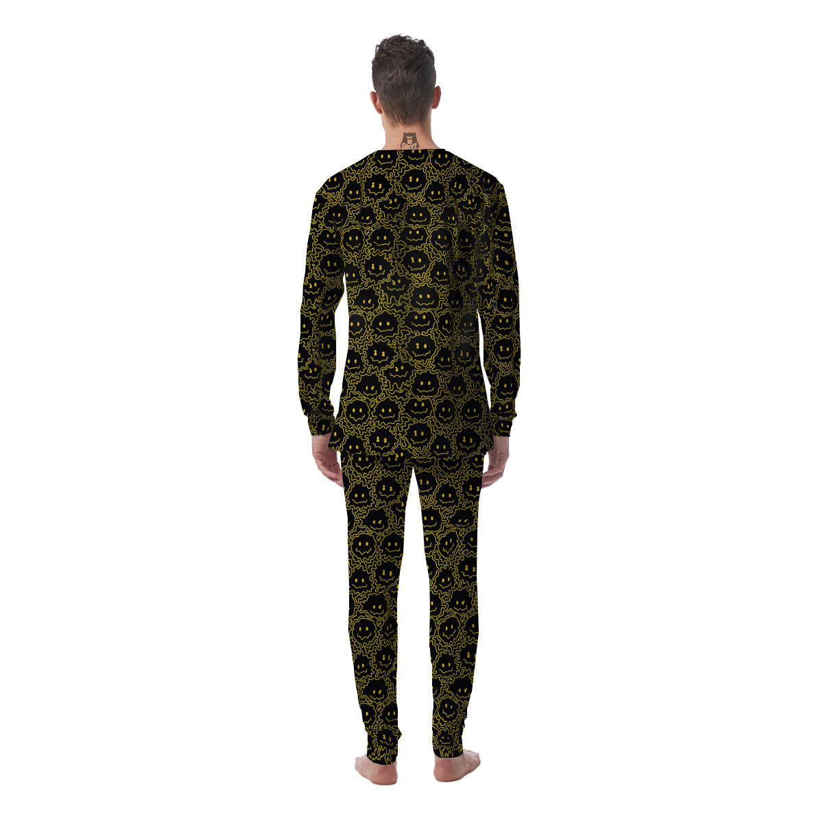 Yellow Crazy Emoji Print Pattern Men's Pajamas-grizzshop