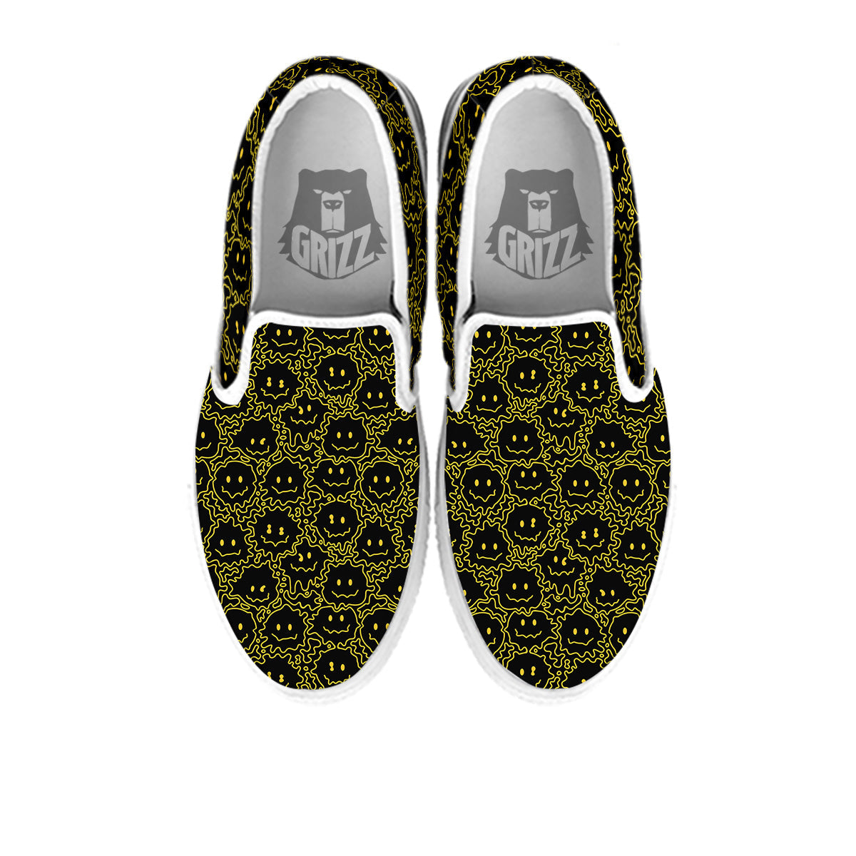 Yellow Crazy Emoji Print Pattern White Slip On Shoes-grizzshop