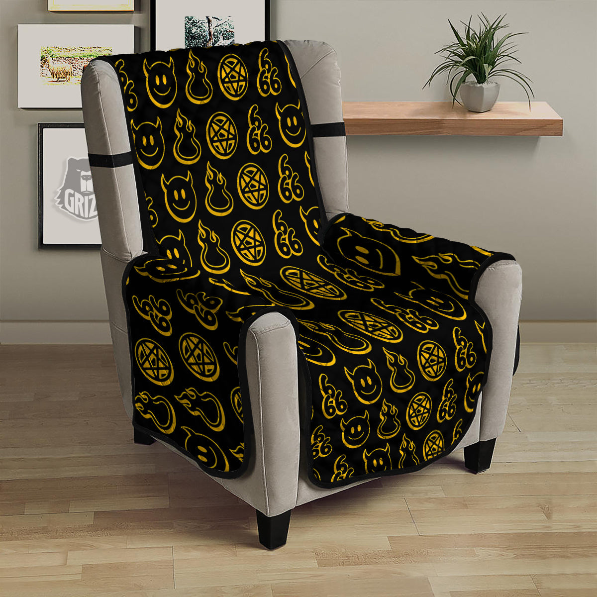 Yellow Demon Smile And Symbol Print Pattern Armchair Protector-grizzshop