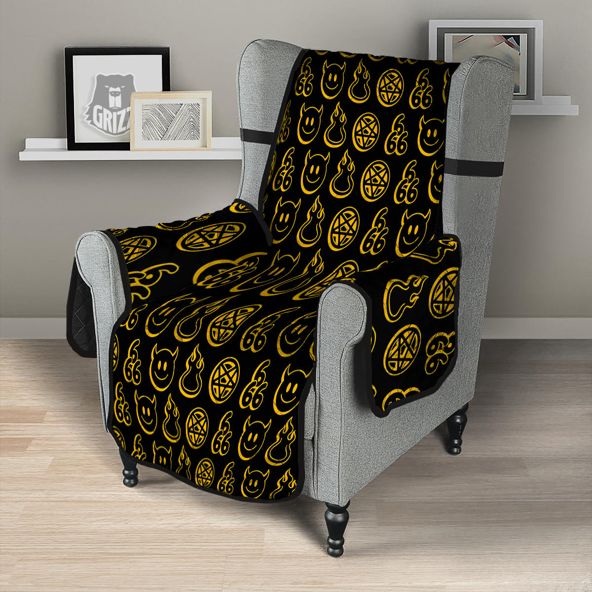 Yellow Demon Smile And Symbol Print Pattern Armchair Protector-grizzshop