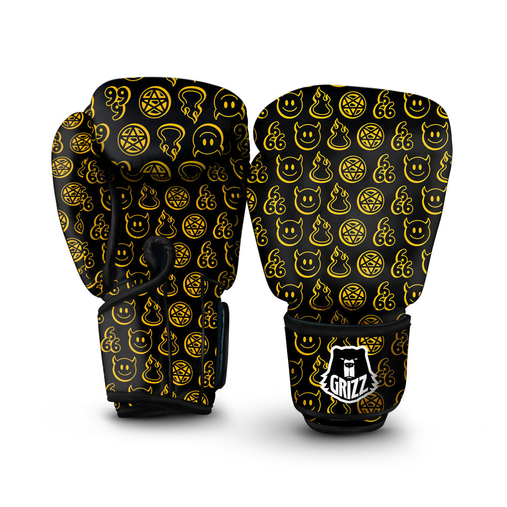 Yellow Demon Smile And Symbol Print Pattern Boxing Gloves-grizzshop