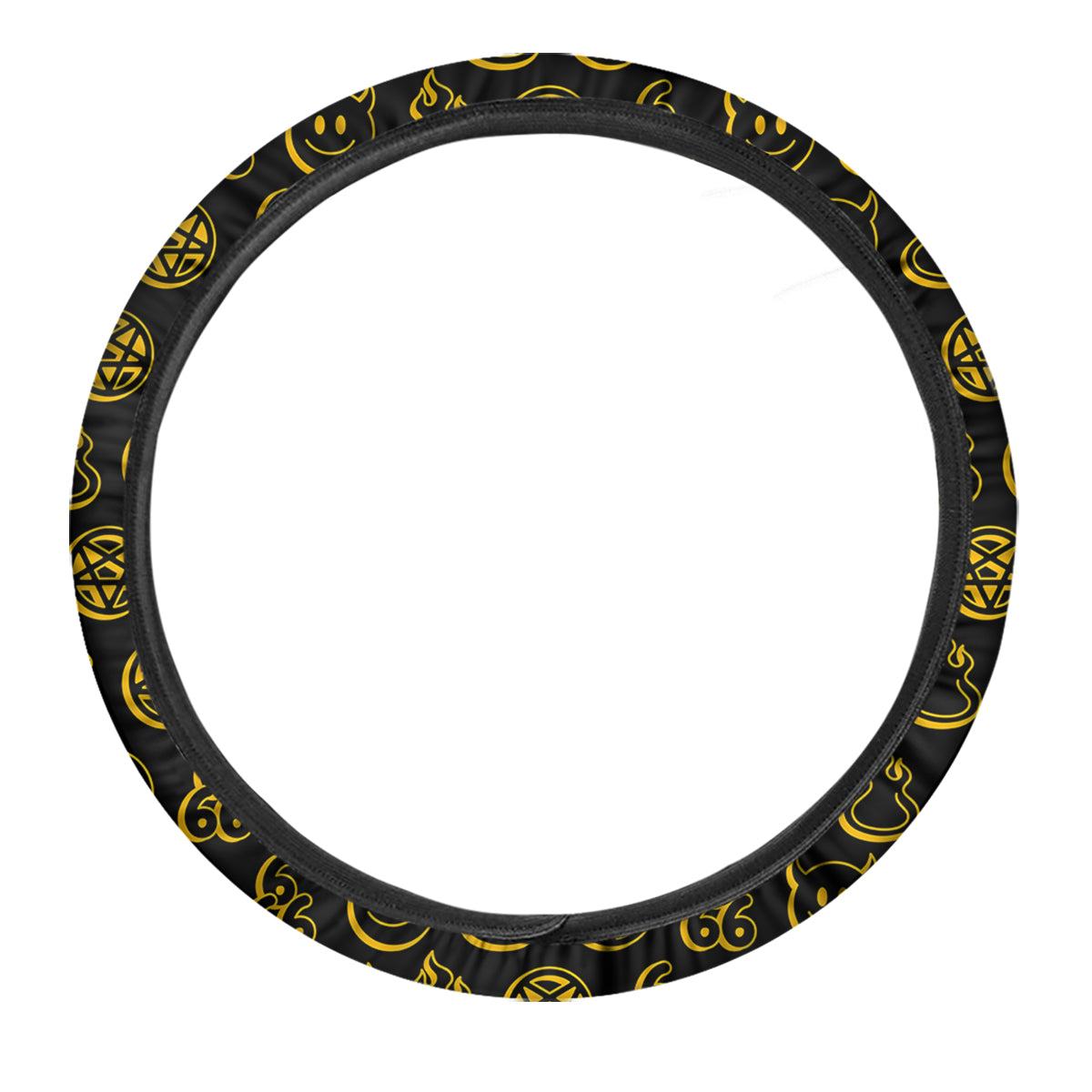 Yellow Demon Smile And Symbol Print Pattern Car Steering Wheel Cover-grizzshop