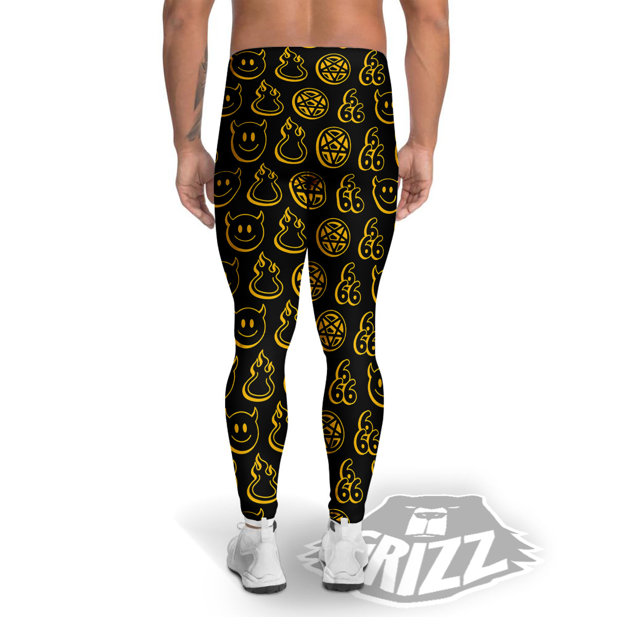 Yellow Demon Smile And Symbol Print Pattern Men's Leggings-grizzshop