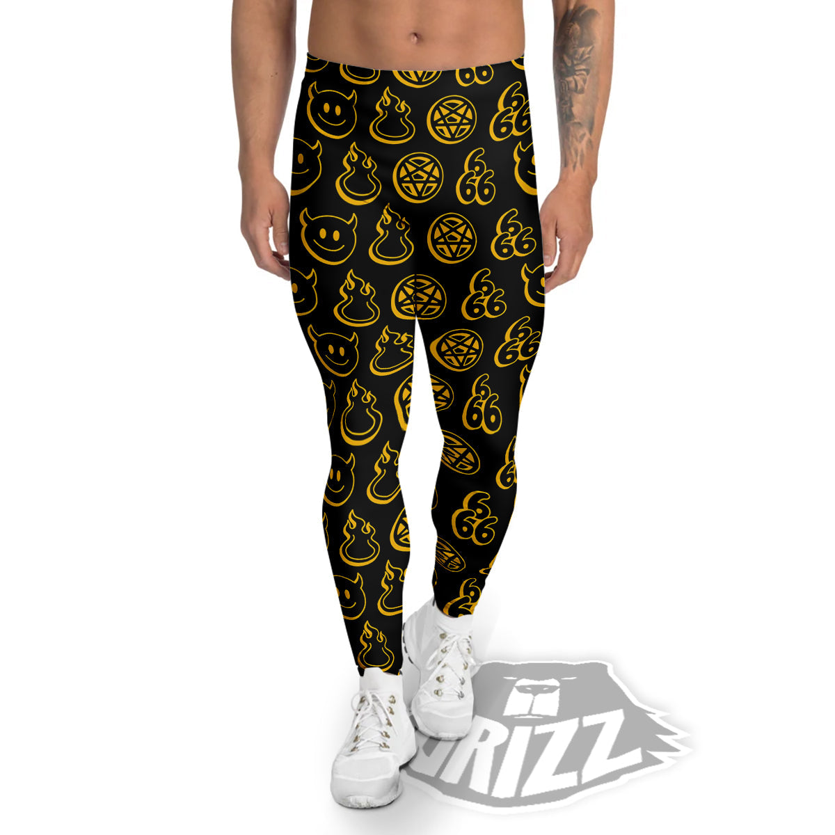 Yellow Demon Smile And Symbol Print Pattern Men's Leggings-grizzshop