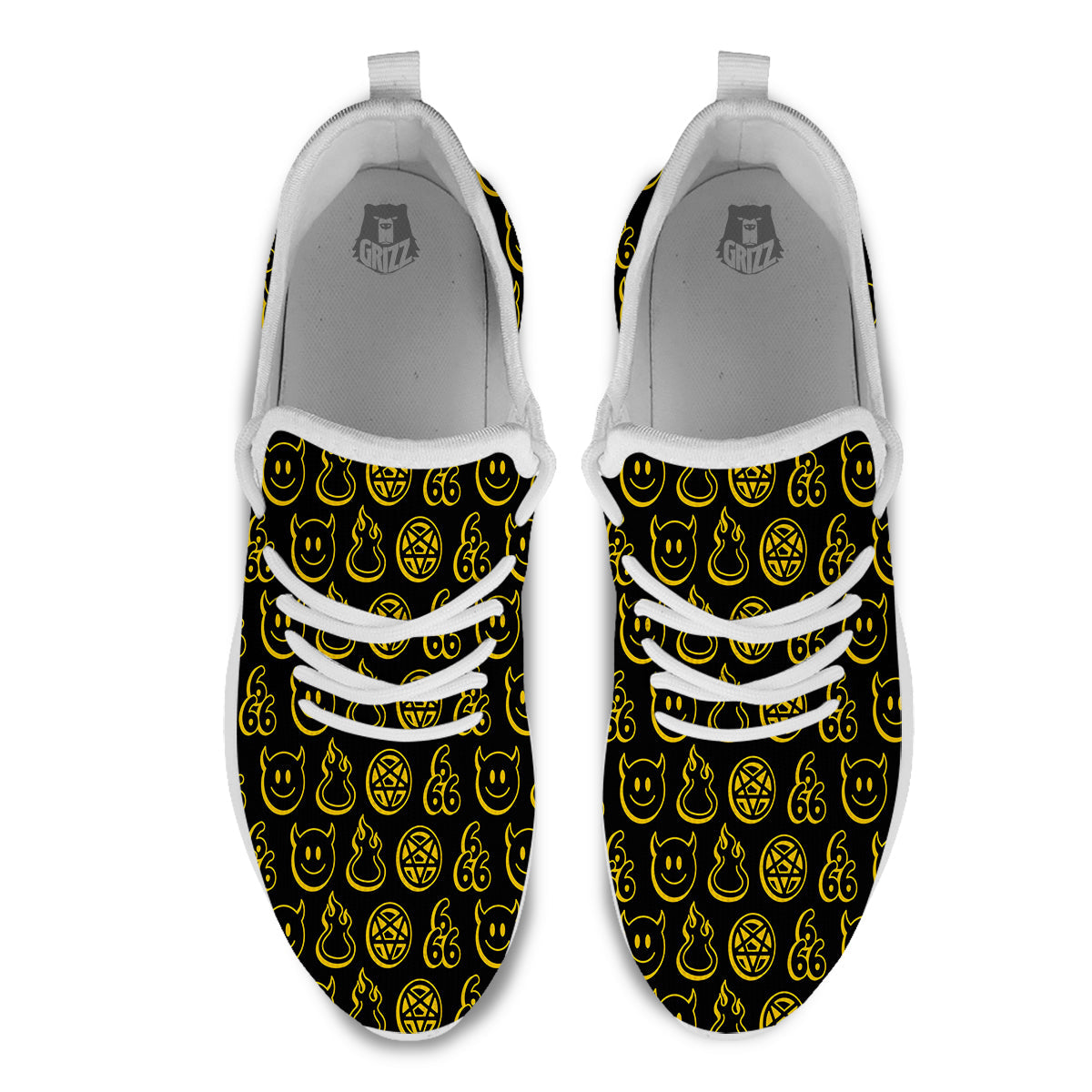 Yellow Demon Smile And Symbol Print Pattern White Athletic Shoes-grizzshop