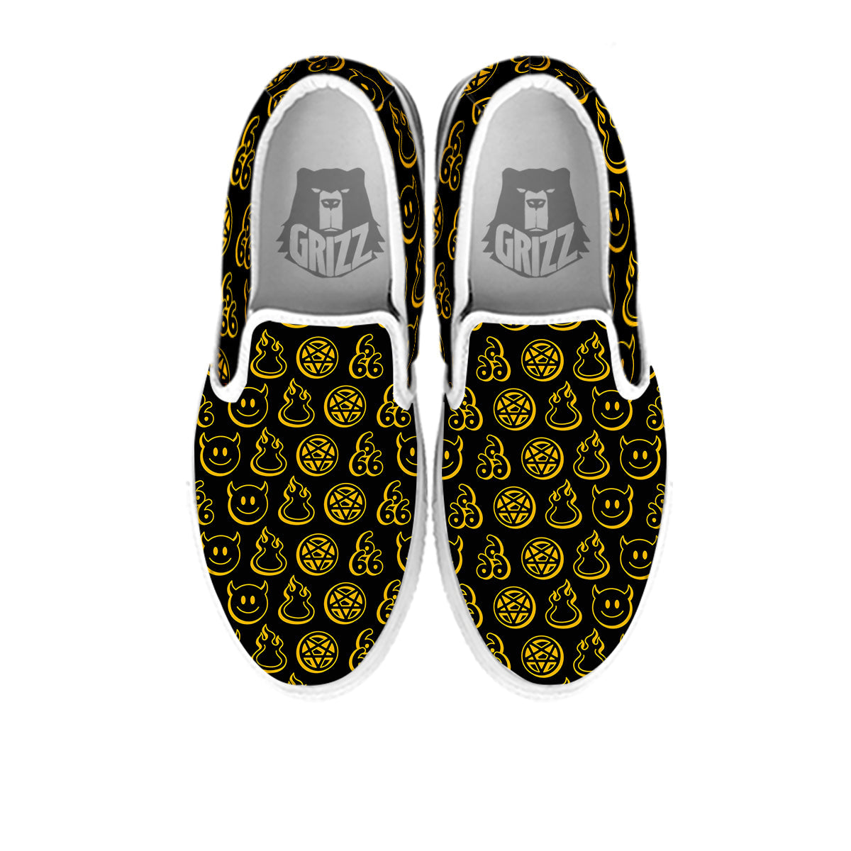 Yellow Demon Smile And Symbol Print Pattern White Slip On Shoes-grizzshop