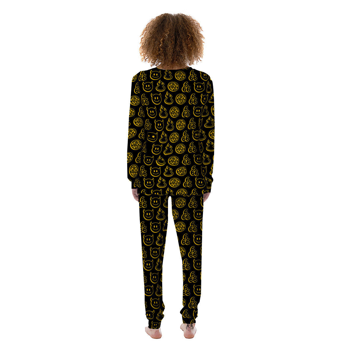 Yellow Demon Smile And Symbol Print Pattern Women's Pajamas-grizzshop