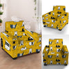 Yellow Doodle Cat Print Armchair Cover-grizzshop