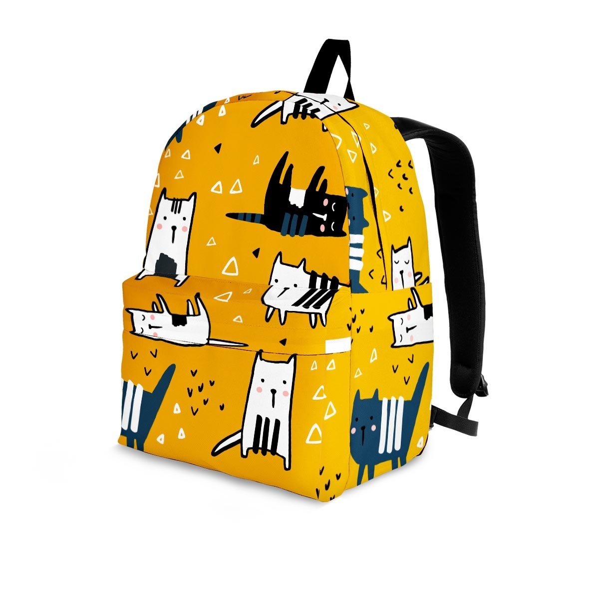 Yellow Doodle Cat Print Backpack-grizzshop