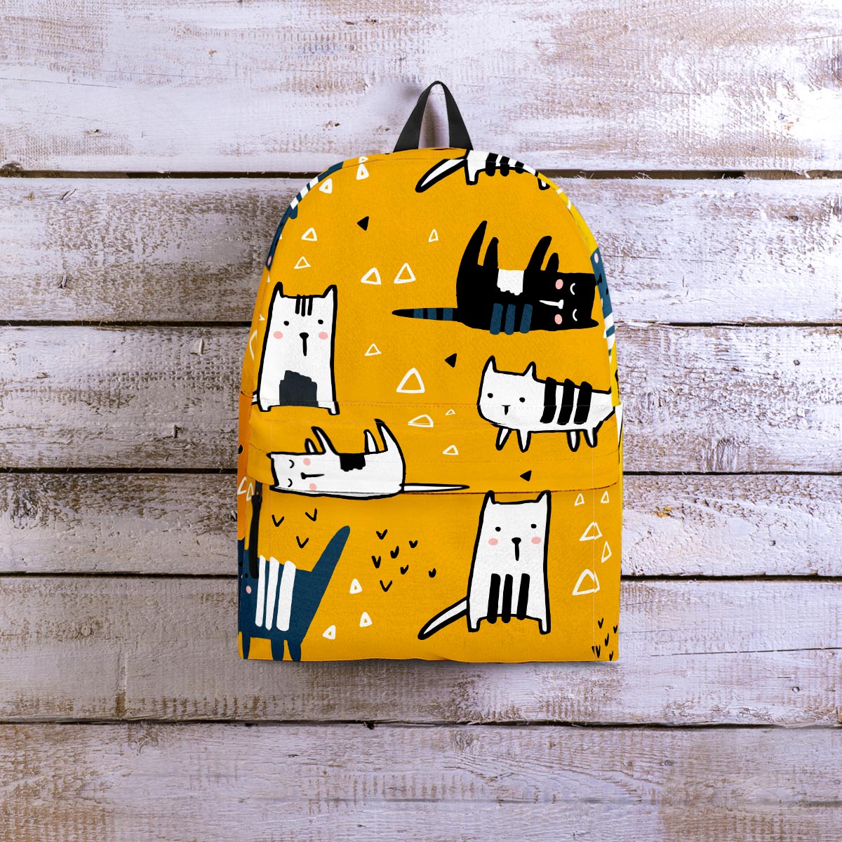 Yellow Doodle Cat Print Backpack-grizzshop