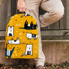 Yellow Doodle Cat Print Backpack-grizzshop