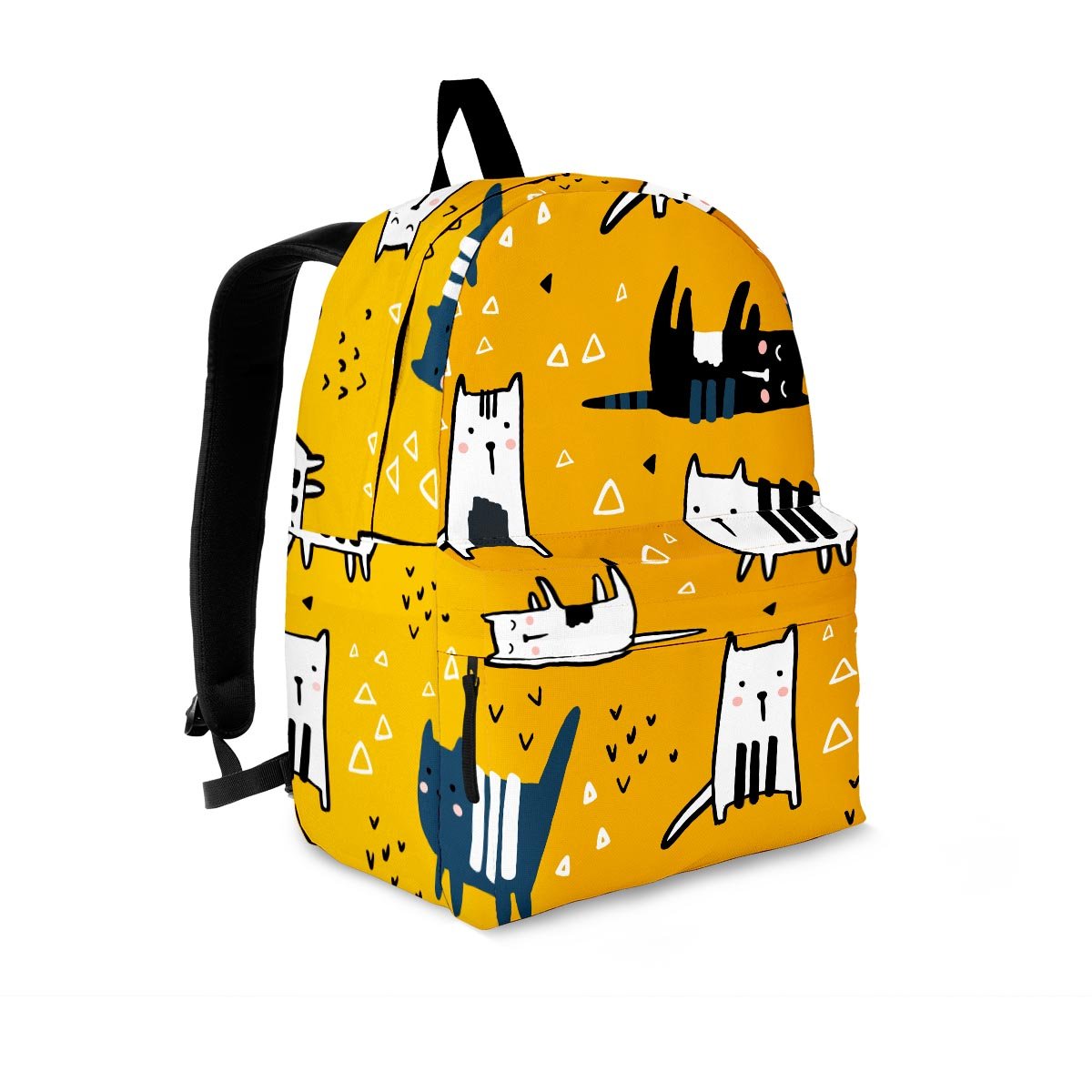 Yellow Doodle Cat Print Backpack-grizzshop