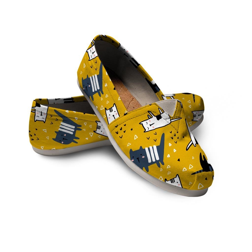 Yellow Doodle Cat Print Canvas Shoes-grizzshop