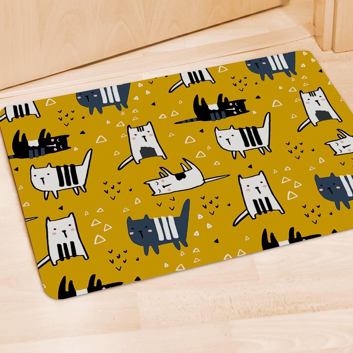 Yellow Doodle Cat Print Door Mat-grizzshop