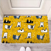 Yellow Doodle Cat Print Door Mat-grizzshop