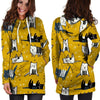 Yellow Doodle Cat Print Hoodie Dress-grizzshop