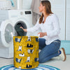 Yellow Doodle Cat Print Laundry Basket-grizzshop