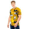 Yellow Doodle Cat Print Men T Shirt-grizzshop