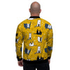 Yellow Doodle Cat Print Men's Bomber Jacket-grizzshop