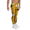 Yellow Doodle Cat Print Men's Leggings-grizzshop