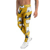 Yellow Doodle Cat Print Men's Leggings-grizzshop