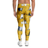 Yellow Doodle Cat Print Men's Leggings-grizzshop