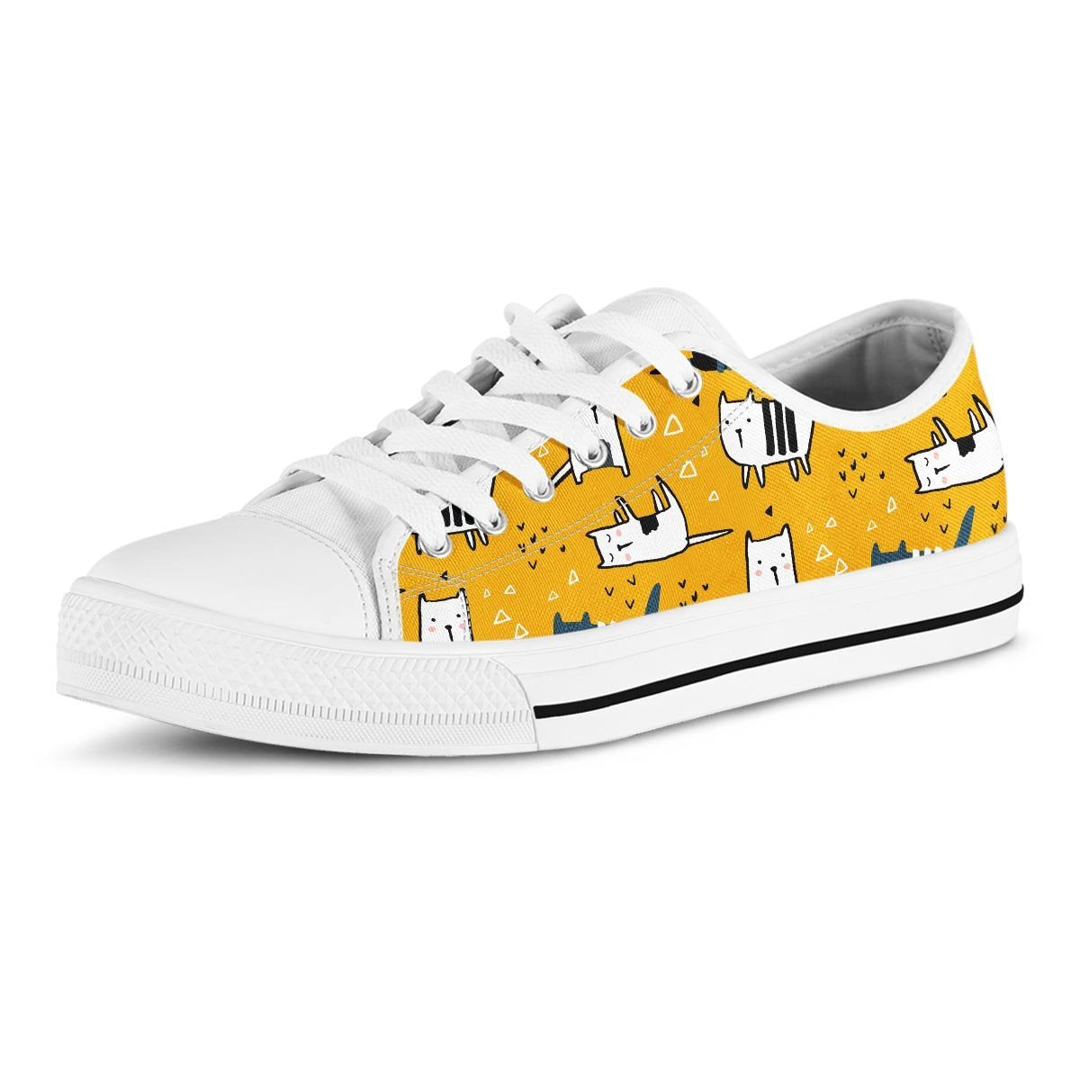 Yellow Doodle Cat Print Men's Low Top Shoes-grizzshop