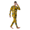 Yellow Doodle Cat Print Men's Pajamas-grizzshop