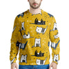 Yellow Doodle Cat Print Men's Sweatshirt-grizzshop