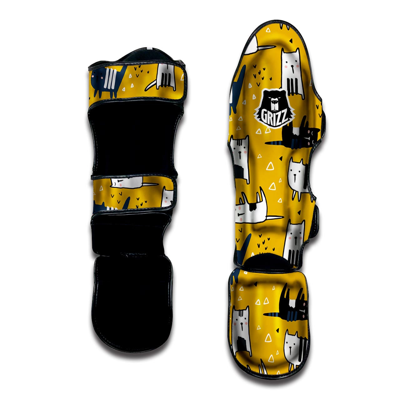 Yellow Doodle Cat Print Muay Thai Shin Guard-grizzshop