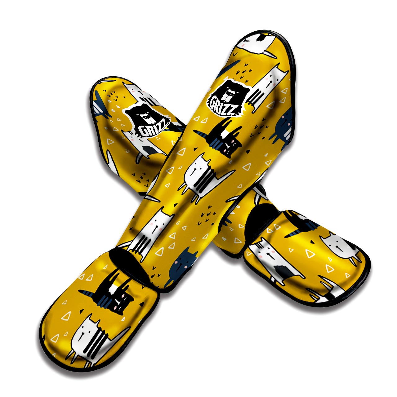 Yellow Doodle Cat Print Muay Thai Shin Guard-grizzshop