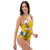 Yellow Doodle Cat Print One Piece Swimsuite-grizzshop