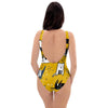 Yellow Doodle Cat Print One Piece Swimsuite-grizzshop