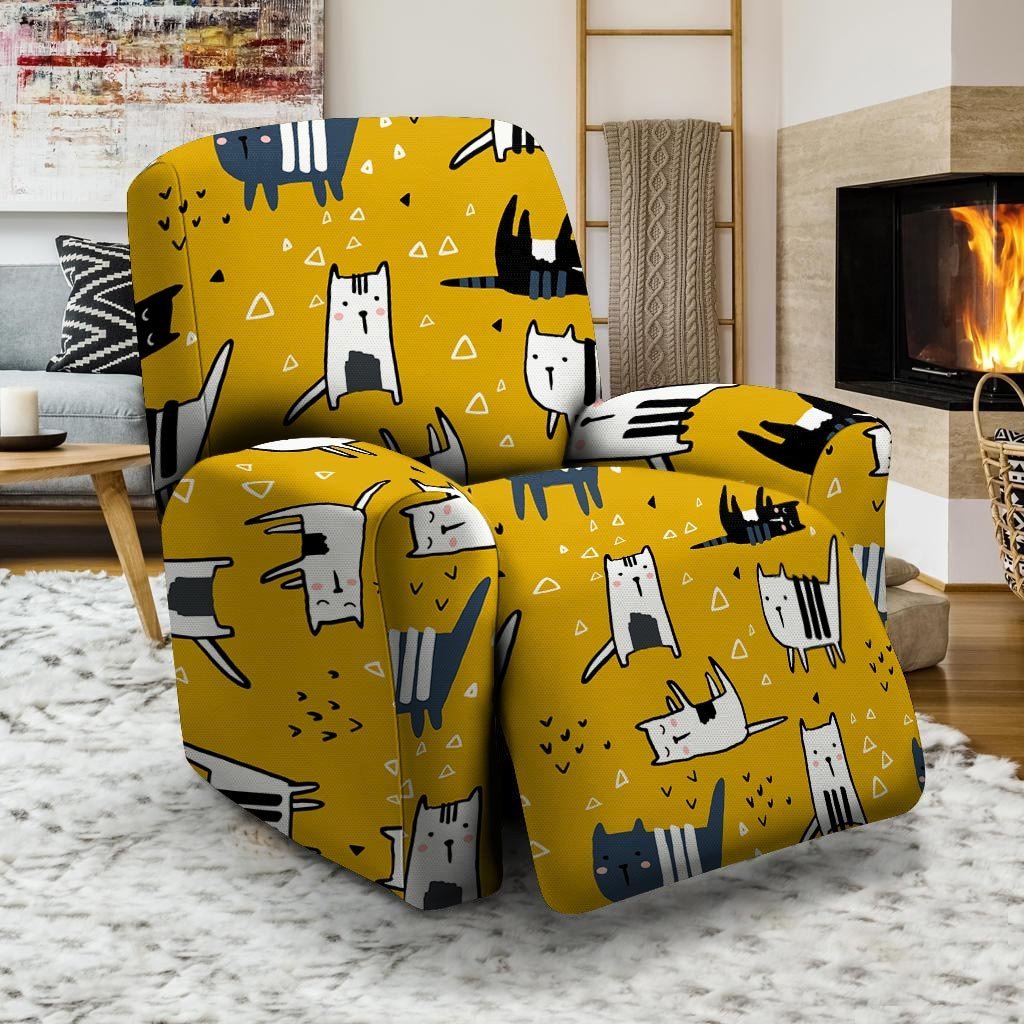 Yellow Doodle Cat Print Recliner Cover-grizzshop