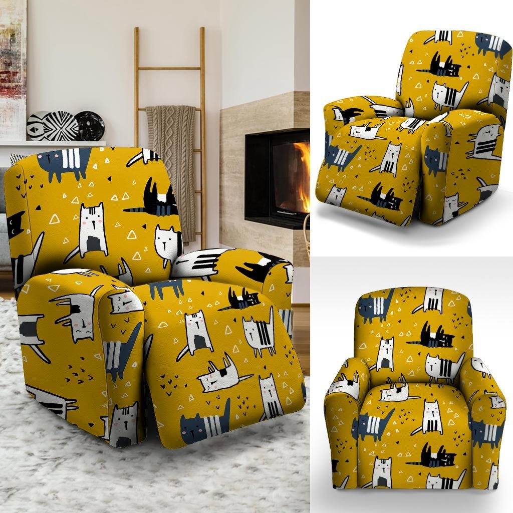 Yellow Doodle Cat Print Recliner Cover-grizzshop