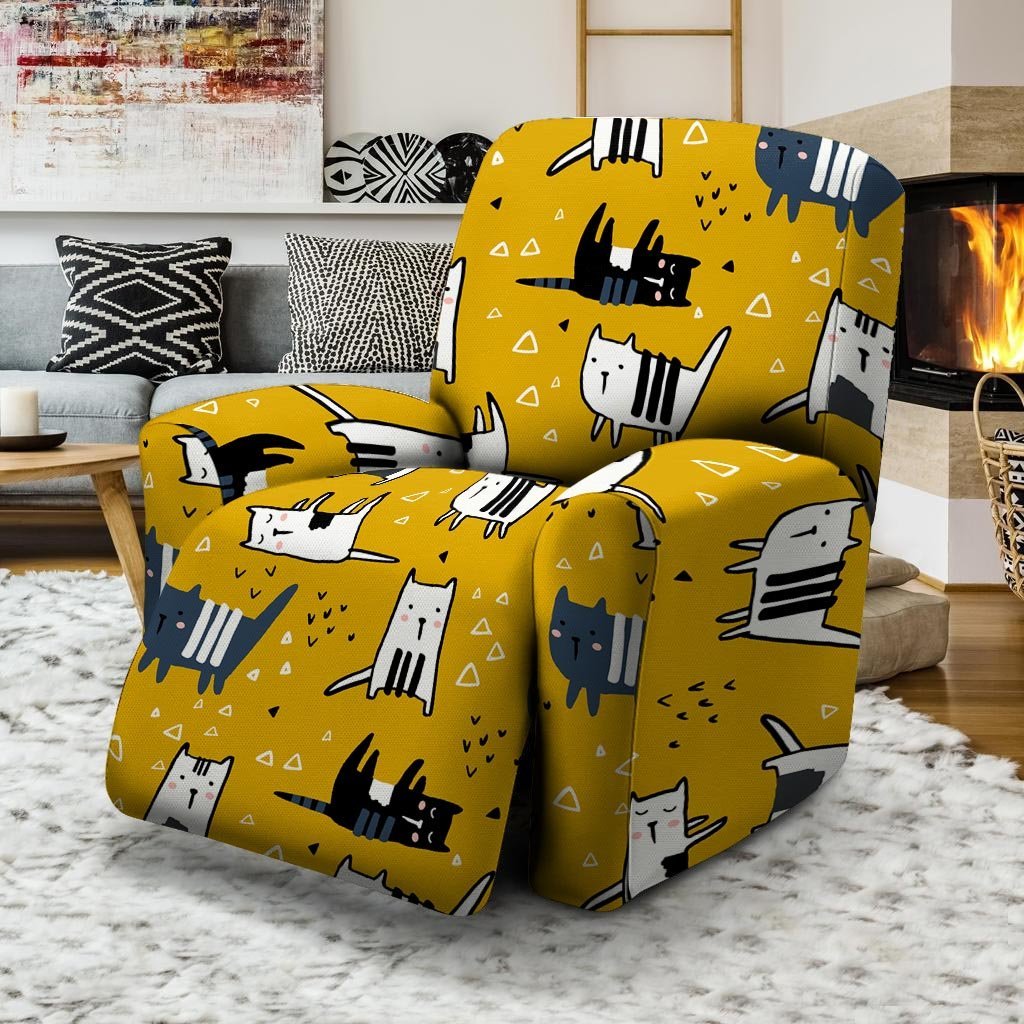 Yellow Doodle Cat Print Recliner Cover-grizzshop