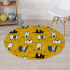 Yellow Doodle Cat Print Round Rug-grizzshop