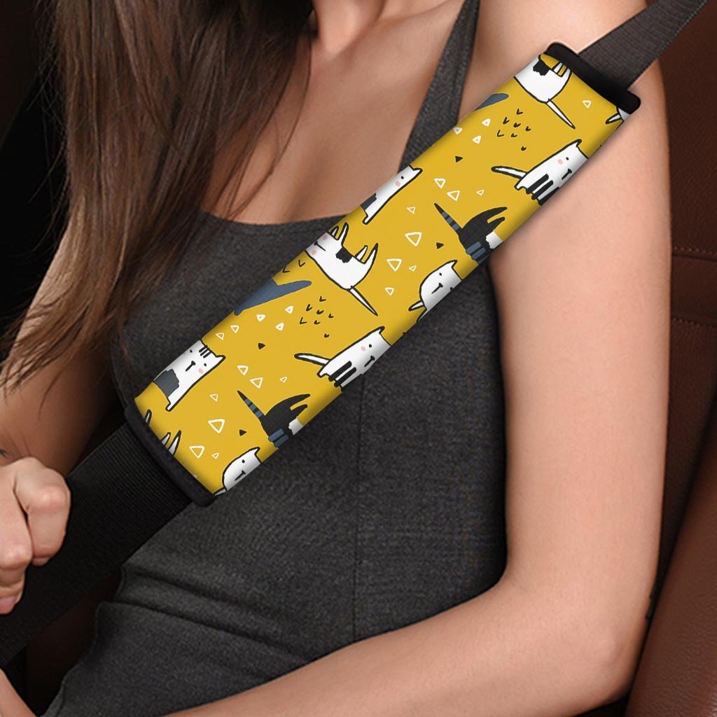 Yellow Doodle Cat Print Seat Belt Cover-grizzshop
