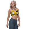 Yellow Doodle Cat Print Sports Bra-grizzshop