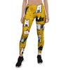 Yellow Doodle Cat Print Women's Leggings-grizzshop