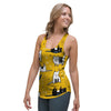Yellow Doodle Cat Print Women's Racerback Tank Top-grizzshop