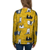 Yellow Doodle Cat Print Women's Sweatshirt-grizzshop