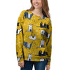 Yellow Doodle Cat Print Women's Sweatshirt-grizzshop