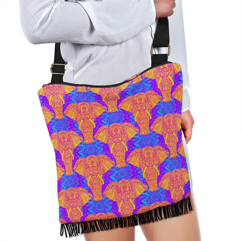 Yellow Elephant Mandala Print Crossbody Bags-grizzshop