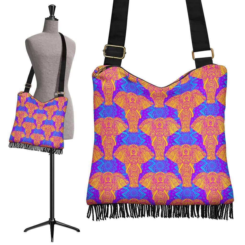 Yellow Elephant Mandala Print Crossbody Bags-grizzshop