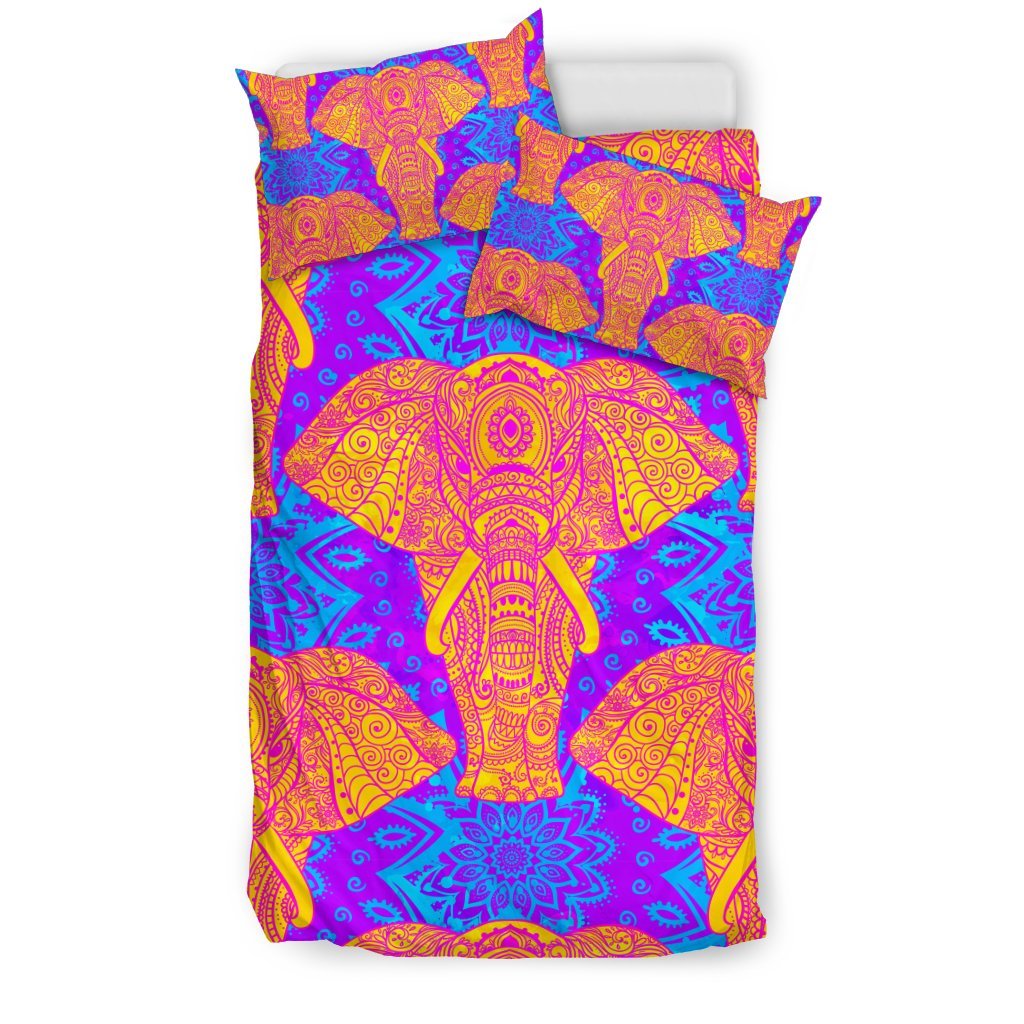 Yellow Elephant Mandala Print Duvet Cover Bedding Set-grizzshop