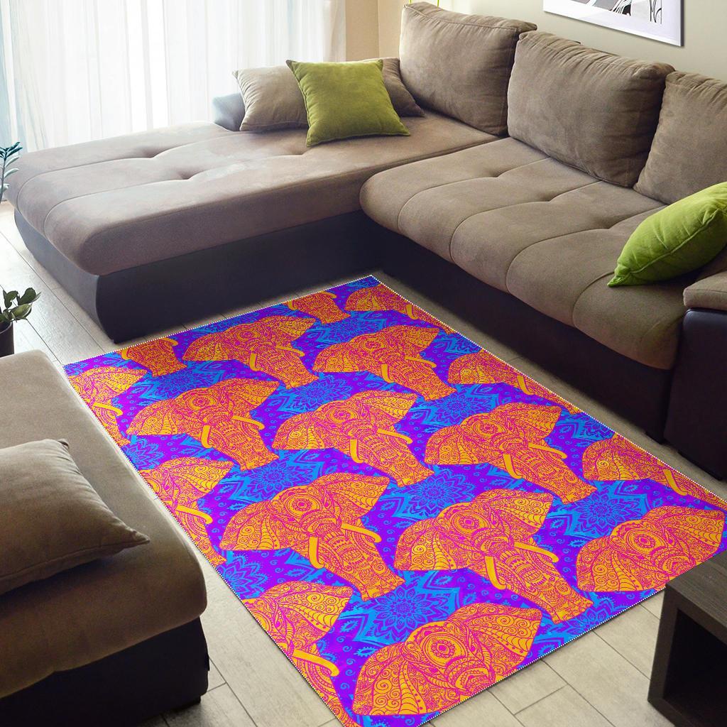 Yellow Elephant Mandala Print Floor Mat-grizzshop