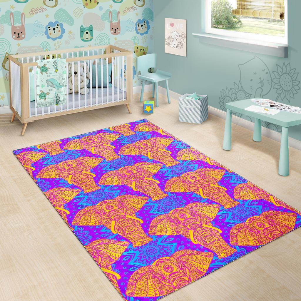 Yellow Elephant Mandala Print Floor Mat-grizzshop